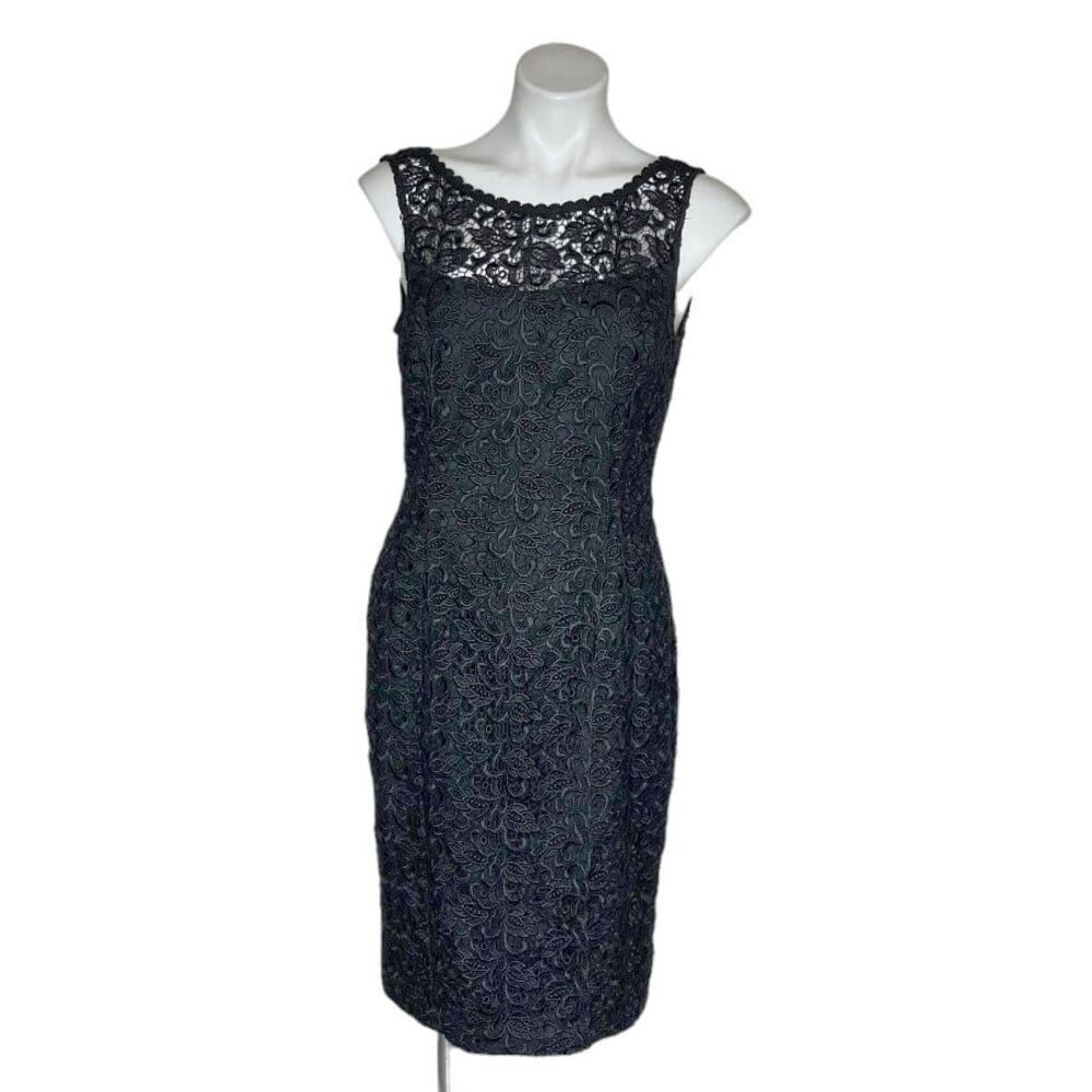 WHBM Tulip Lace Dress Black Sleeveless Cocktail Dress Sheath LBD Size 8
